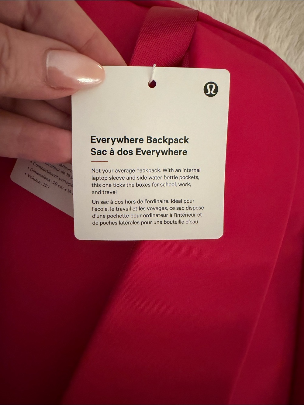 Lululemon NWT Everywhere Backpack 22L Pink Water Repellent - Picture 13 of 15